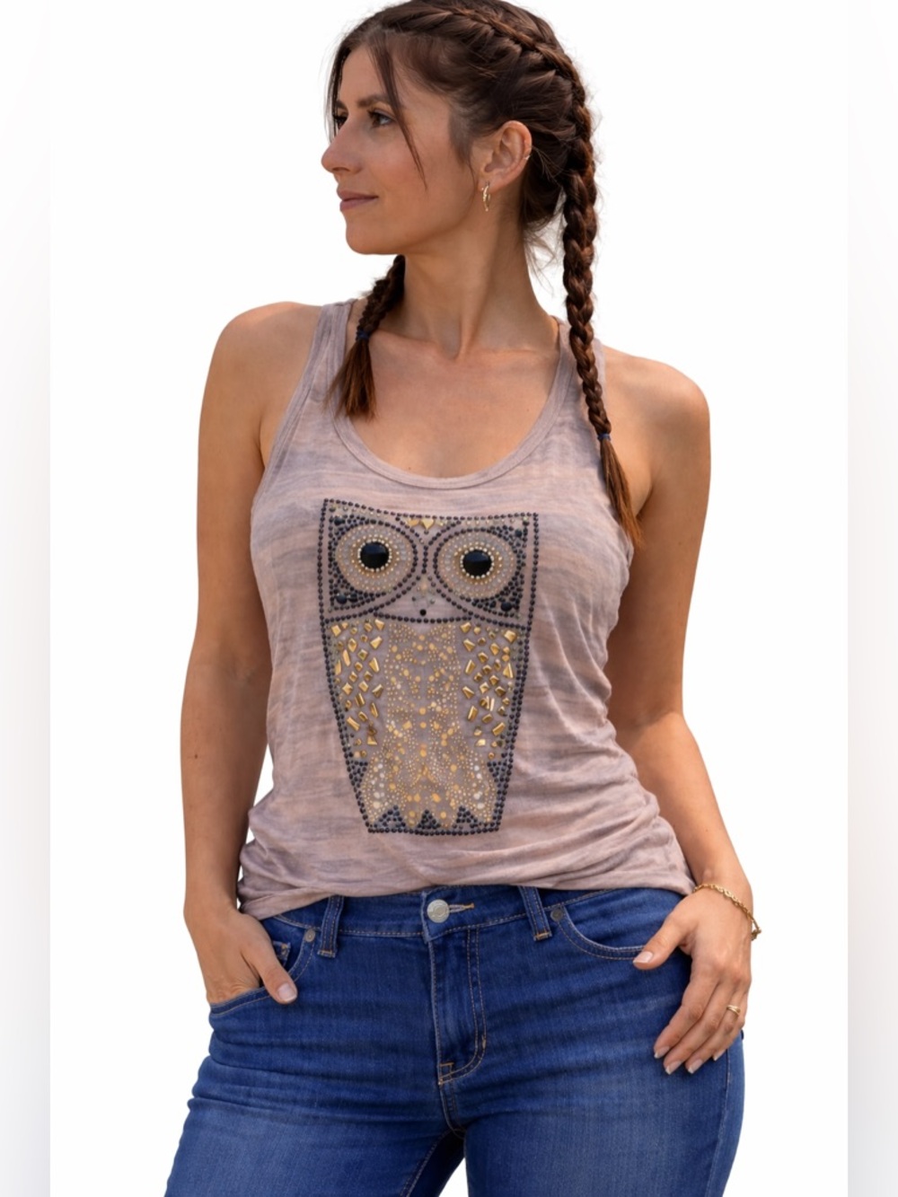 Strawberry Western Owl Graphic Racerback Tank Top